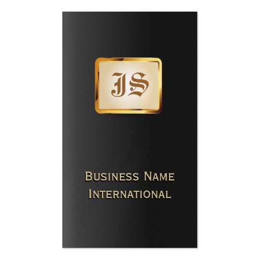 Gold Monogram Royal Black Business Card (front side)