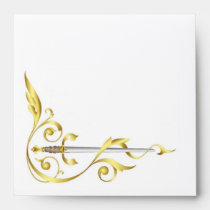 Gold Monogram Sword Speckled Wedding Envelope
