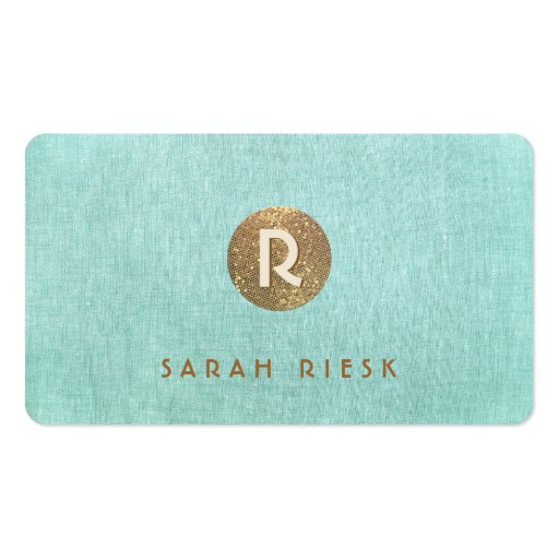Gold Monogram Turquoise Beauty Salon and Spa Business Cards (front side)