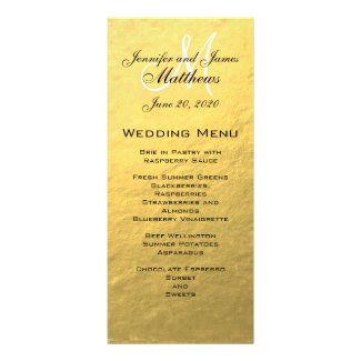 Gold Monogram Wedding Menu Card Custom Rack Card