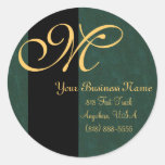 Gold Monogrammed Green Textured Business Seals Sticker