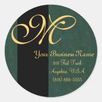 Gold Monogrammed Green Textured Business Seals Sticker