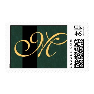 Gold Monogrammed Green Textured Postage Stamp stamp