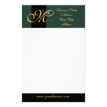 Gold Monogrammed Green Textured Stationery
