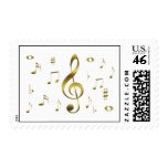 Gold Musical Notes Postage Stamp