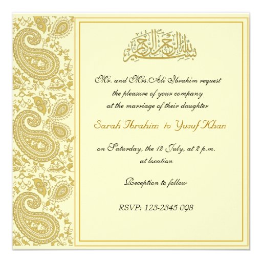 Gold Muslim wedding Personalized Announcement