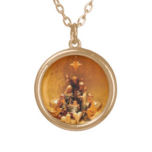 Gold Nativity Scene Necklace