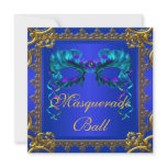 Gold Navy Blue Cobalt Blue Mask Masquerade Ball Invitations