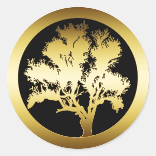GOLD OAK TREE CLASSIC ROUND STICKER Zazzle
