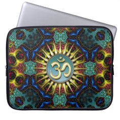 Gold OM Teal Blue Fractal Tapestry Laptop Sleeve