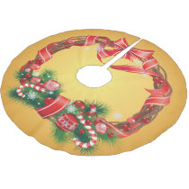 Gold Ombre  with Christmas Wreath Brushed Polyester Tree Skirt