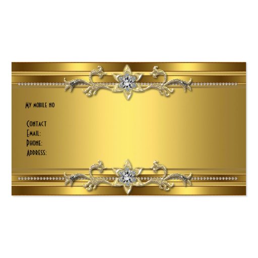Gold On Gold Black Elegant Classy Jewel Business Card Template (back side)