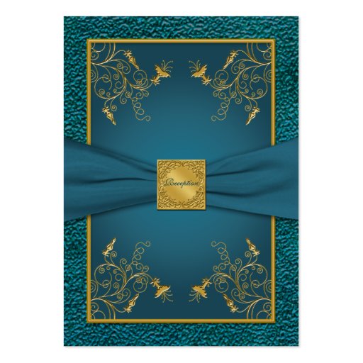 Gold on Teal Reception Card Business Card Template (front side)