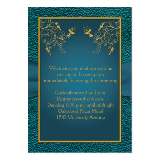Gold on Teal Reception Card Business Card Template (back side)