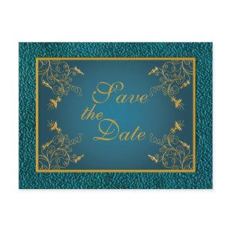 Gold on Teal Save the Date Postcard postcard