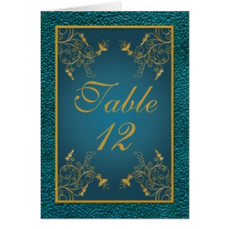 Gold on Teal Table Number Card card