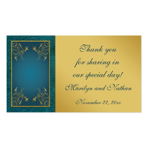 Gold on Teal Wedding Favor Tag Business Card Templates (front side)