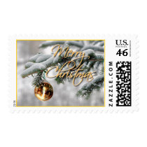 GOLD ORNAMENT & FIR BOUGH by SHARON SHARPE Postage Stamps