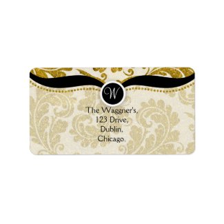 Gold Paisley Damask Postage Address Labels