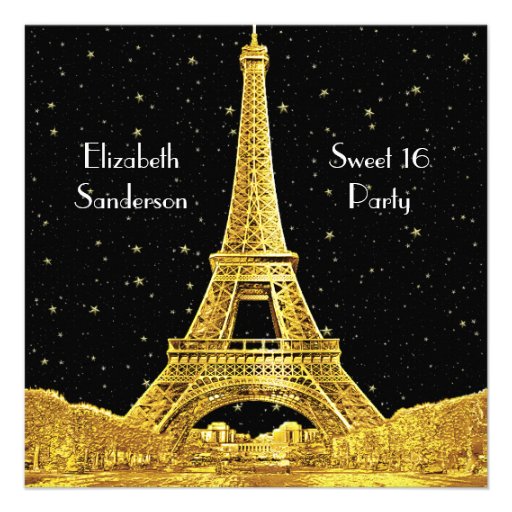 Gold Paris France Skyline #2 Bk Starry Sweet 16 SQ Announcements