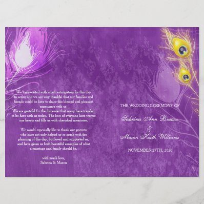 Gold Peacock Feathers Purple Wedding Programs