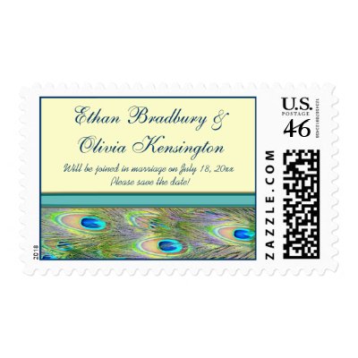 Gold Peacock Wedding Invitations Postage Stamps