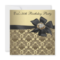 Gold Pearl Black Damask 50th Birthday Party Custom Announcement