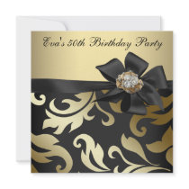 Gold Pearl Black Gold 50th Birthday Party Custom Announcement