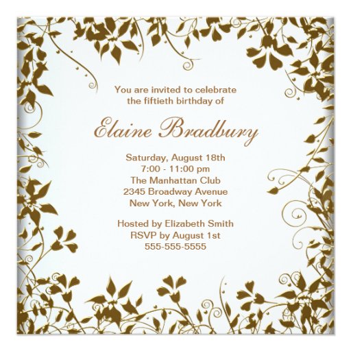 Gold Pearl Floral Womans 50th Birthday Party Invitations