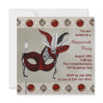Gold Pearl Red Masquerade Party Personalized Invite