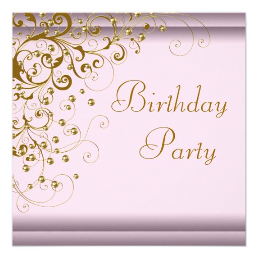 Gold Pearl Swirl Womans Pink Gold Birthday Party Custom Invites