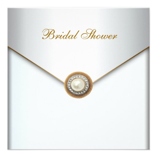 Gold Pearl White Bridal Shower Personalized Invite