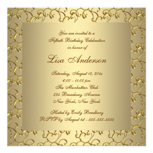 Gold Pearl Womans 50th Birthday Party Personalized Invitation