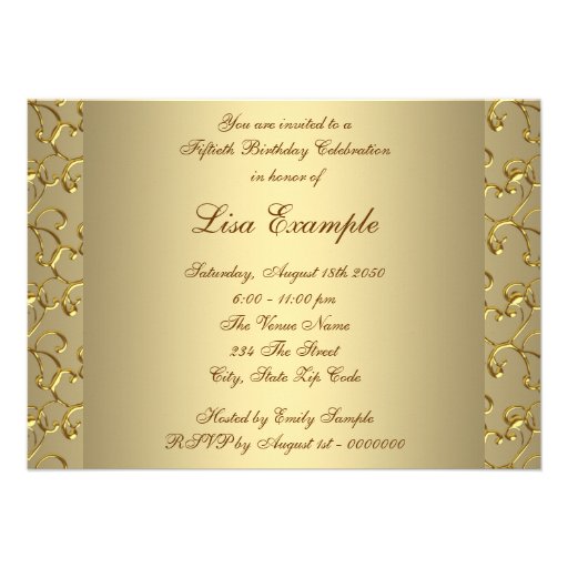 Gold Pearl Womans 50th Birthday Party Personalized Invites