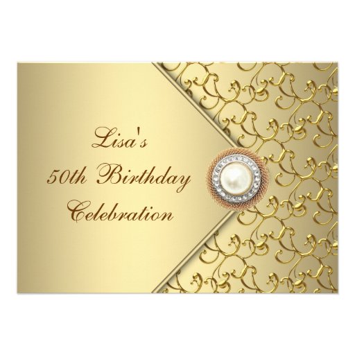 Gold Pearl Womans 50th Birthday Party Personalized Invites
