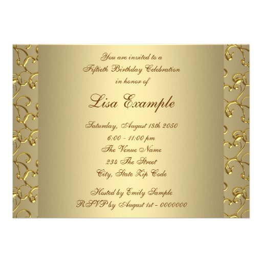 Gold Pearl Womans 50th Birthday Party Custom Invitation
