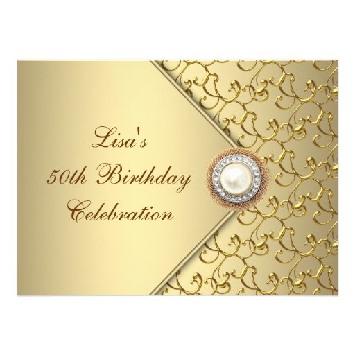 Gold Pearl Womans 50th Birthday Party Custom Invitation