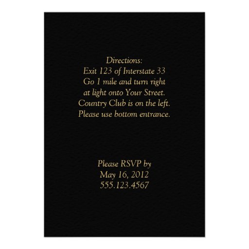 Gold Pearls and Ribbon on Black Wedding Invitation