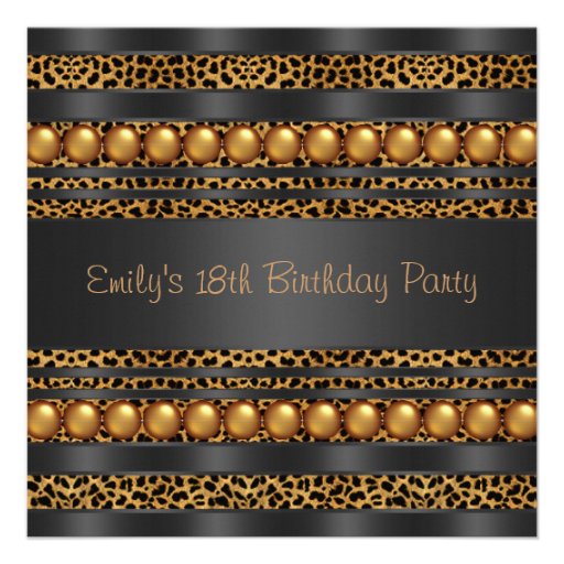 Gold Pearls Leopard Girls 18th Birthday Party Personalized Invitation