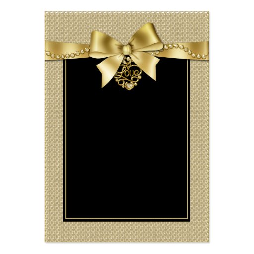 Gold Pearls Ribbon on Black Seating Cards Business Card Templates (front side)