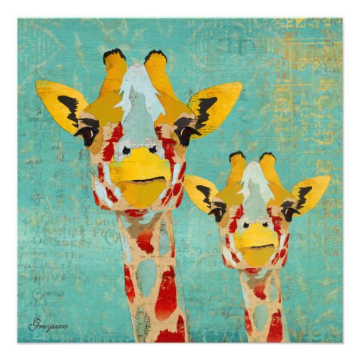 Gold Peeking Giraffes  Baby Invitation