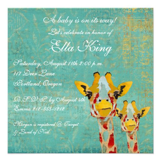 Gold Peeking Giraffes  Baby Invitation
