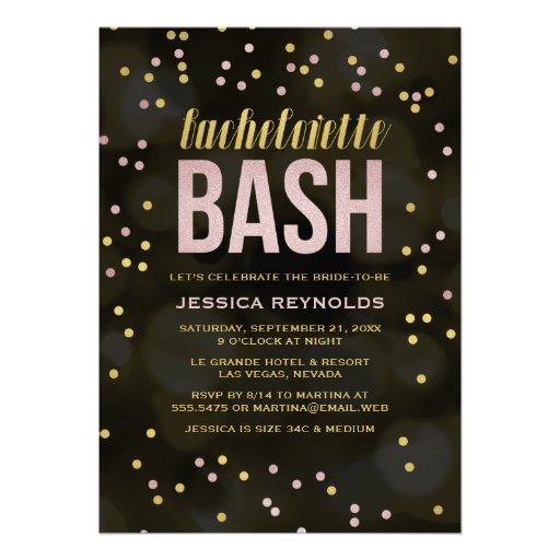 Gold & Pink Confetti Bachelorette Party Invitation