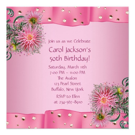 Gold Pink Dahlia Womans Birthday Party Custom Invite