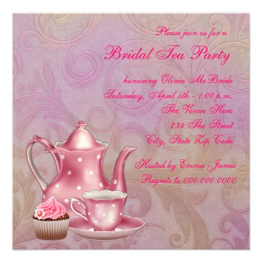 Gold Pink Damask Bridal Tea Party Invitations
