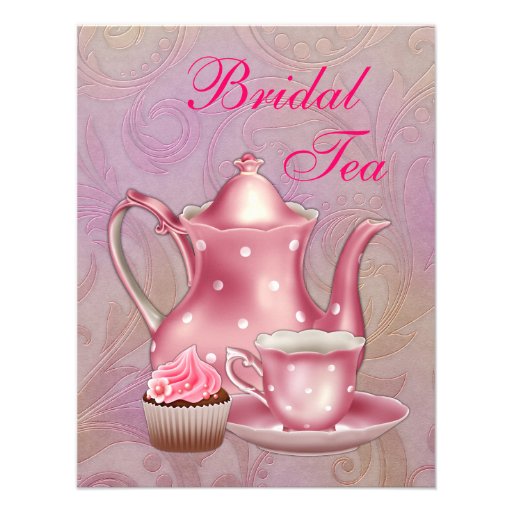 Gold Pink Damask Bridal Tea Party Invitations