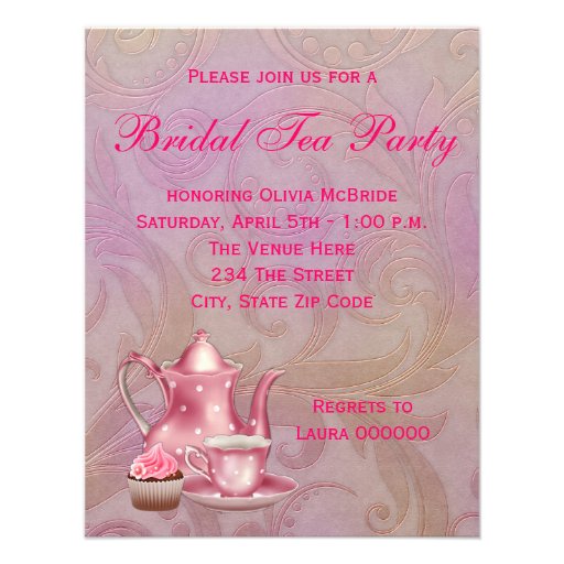 Gold Pink Damask Bridal Tea Party Invitations