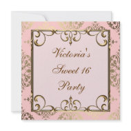 Gold Pink Damask Sweet 16 Birthday Party invitation