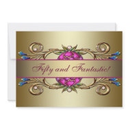 Gold Pink Flower Womans 50th Birthday Party invitation