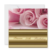 Gold pink Popular Elegant 50th Birthday Invitation